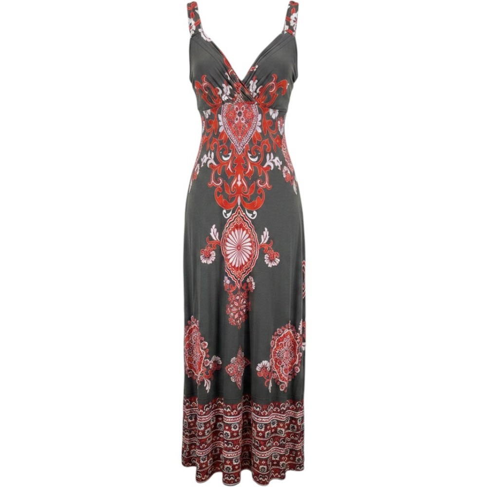 INC Size XL Maxi Dress Red Medallion Empire Waist Y2K Floral Sleeveless Womens